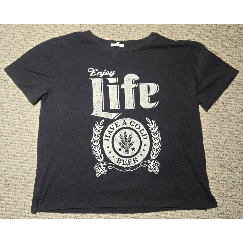 Maurices Enjoy Life Beer Graphic Tshirt Gray White Women's Medium